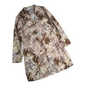 Vtg Y2K Coldwater Creek Beige Brown Linen Blend Botanical Leaf Longline Jacket S